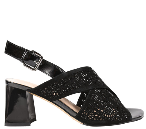 Sandale elegante, dama, EPICA, K360056C negru, piele intoarsa, cu toc