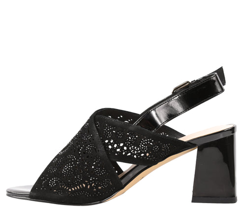 Sandale elegante, dama, EPICA, K360056C negru, piele intoarsa, cu toc