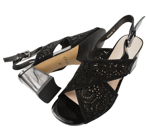 Sandale elegante, dama, EPICA, K360056C negru, piele intoarsa, cu toc