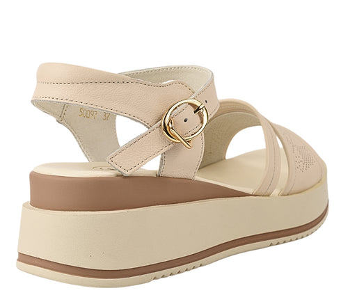 Sandale casual, dama, FORMAZIONE, 50097 crem, piele naturala, platforma