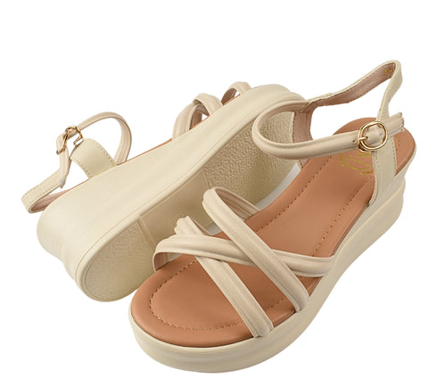 Sandale casual, dama, FORMAZIONE, 991-1 crem, piele naturala, platforma