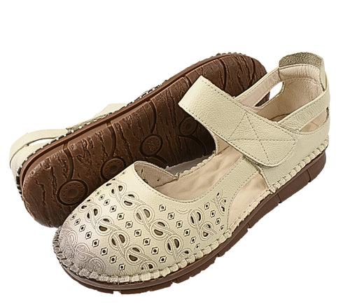 Sandale casual, dama, PASS COLLECTION, MJ60002C crem, piele naturala