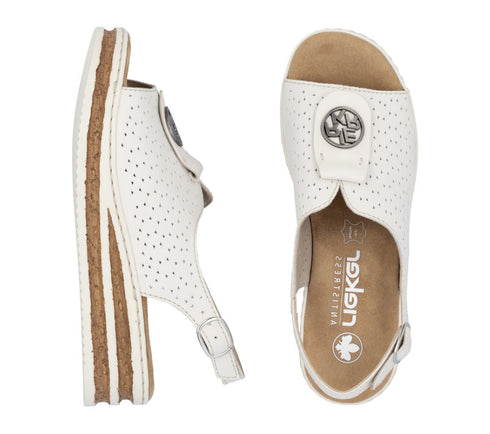 Sandale casual, dama, RIEKER, ANTISTRESS, 62902-80 alb, piele naturala