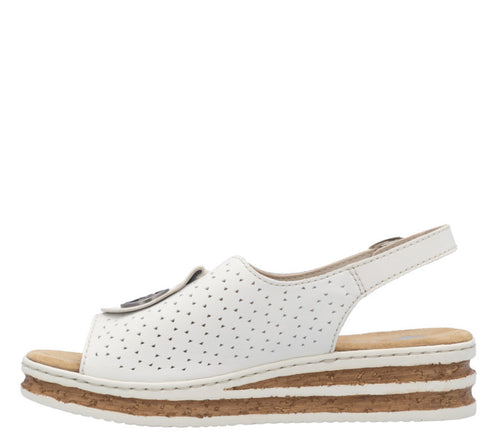 Sandale casual, dama, RIEKER, ANTISTRESS, 62902-80 alb, piele naturala