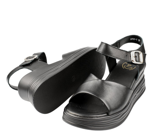 Sandale casual, dama, FORMAZIONE, 8701 negru, piele naturala, platforma