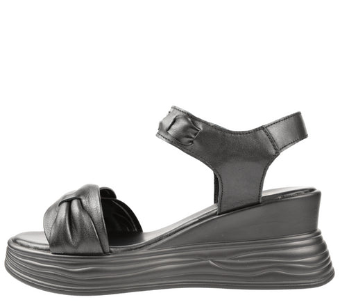 Sandale casual, dama, FORMAZIONE, 8702-1 negru, piele naturala, platforma