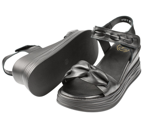 Sandale casual, dama, FORMAZIONE, 8702-1 negru, piele naturala, platforma