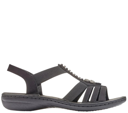 Sandale casual, dama, RIEKER, ANTISTRESS, 60806-00 negru, piele ecologica