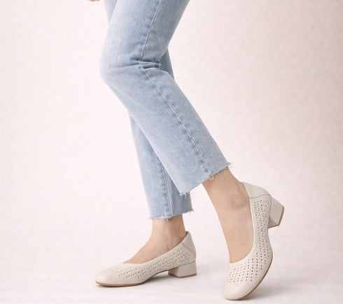 Pantofi eleganti, dama, PASS COLLECTION, M480017B crem, piele naturala, toc