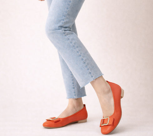 Balerini casual, dama, PASS COLLECTION, M480009F rosu, piele naturala, toc