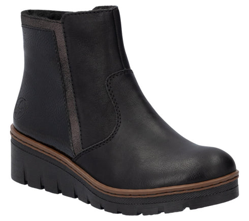 Ghete casual, dama, RIEKER, X9150-00 negru, piele ecologica