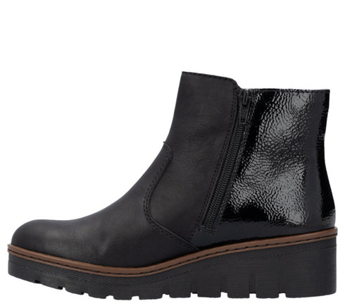 Ghete casual, dama, RIEKER, X9150-00 negru, piele ecologica