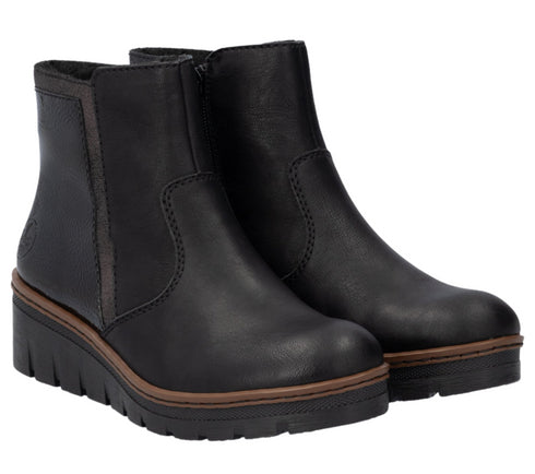 Ghete casual, dama, RIEKER, X9150-00 negru, piele ecologica