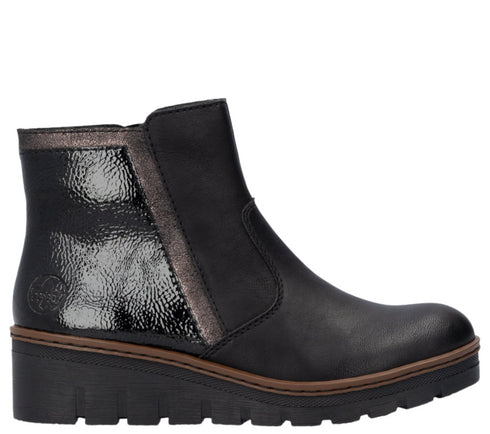 Ghete casual, dama, RIEKER, X9150-00 negru, piele ecologica