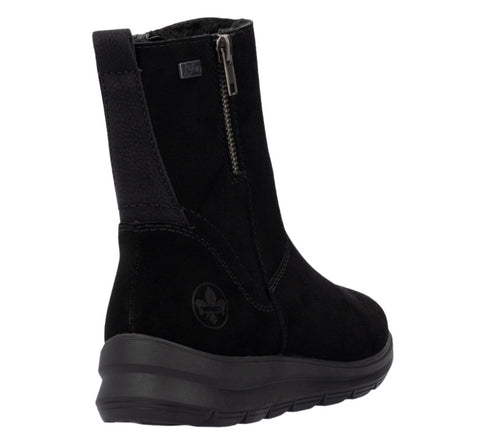 Ghete casual, dama, RIEKER, Z0053-00 negru, piele intoarsa
