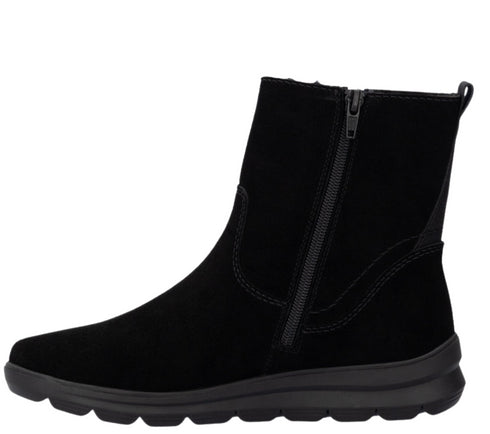 Ghete casual, dama, RIEKER, Z0053-00 negru, piele intoarsa