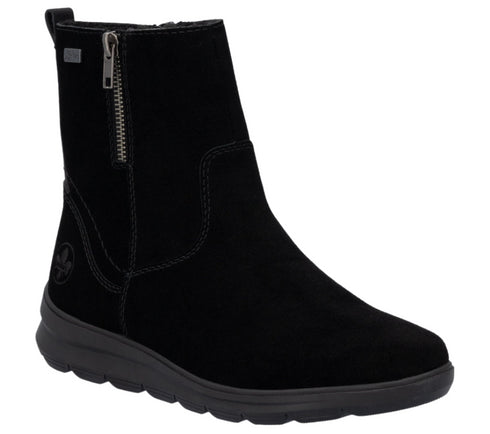 Ghete casual, dama, RIEKER, Z0053-00 negru, piele intoarsa