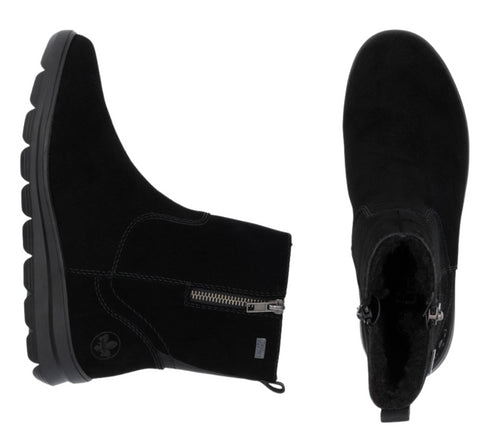 Ghete casual, dama, RIEKER, Z0053-00 negru, piele intoarsa