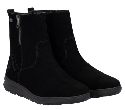 Ghete casual, dama, RIEKER, Z0053-00 negru, piele intoarsa