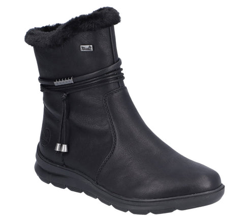 Ghete casual, dama, RIEKER, Z0070-00 negru, piele ecologica