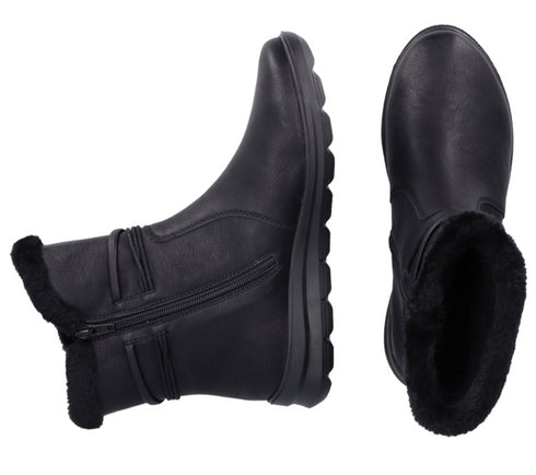 Ghete casual, dama, RIEKER, Z0070-00 negru, piele ecologica