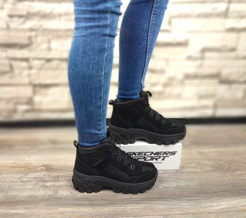 Ghete sport, dama, SKECHERS Hi Ryze Gawkers Street Blox-Block, 155260-BBK negru, piele naturala