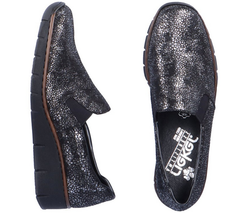 Pantofi casual, dama, RIEKER, ANTISTRESS, 53766-00 negru, piele ecologica