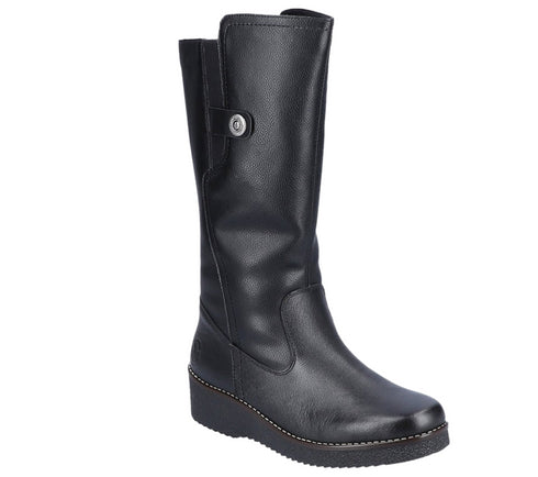 Cizme casual, dama, RIEKER, ANTISTRESS, Y4655-00 negru, piele naturala