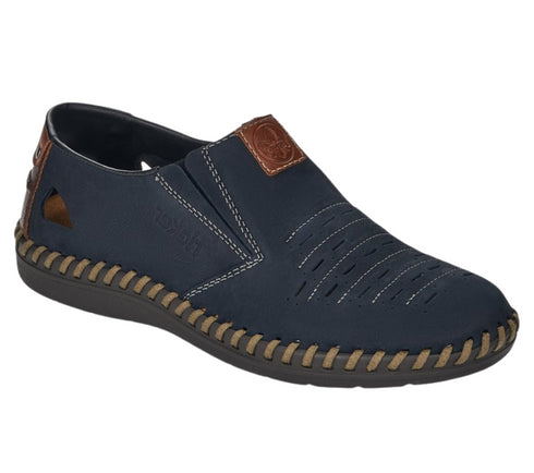 Pantofi casual, barbati, RIEKER, ANTISTRESS, B2457-14 bleumarin, piele nabuc