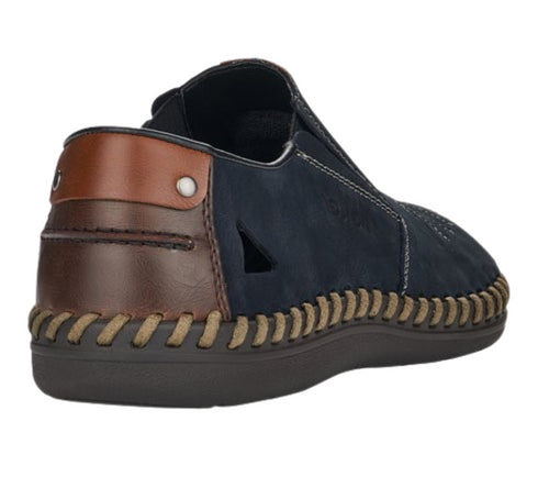 Pantofi casual, barbati, RIEKER, ANTISTRESS, B2457-14 bleumarin, piele nabuc