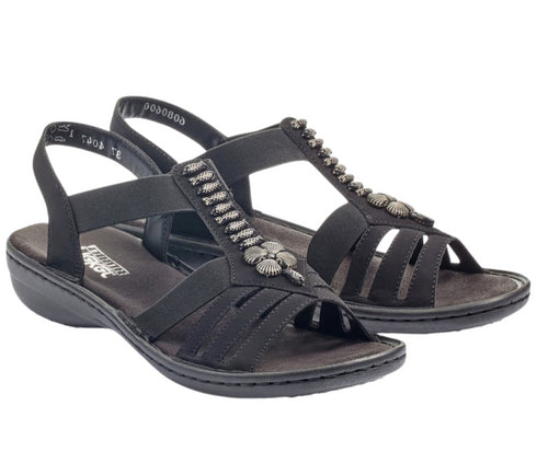 Sandale casual, dama, RIEKER, ANTISTRESS, 60806-00 negru, piele ecologica