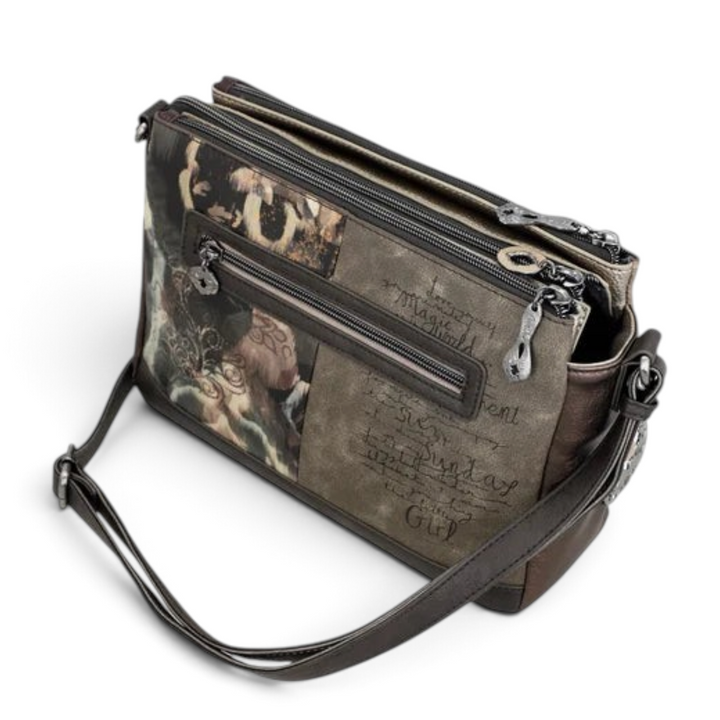 ada-shoes.ro Anekke Dreamverse crossbody bag in taupe and brown faux leather with three zippered compartments