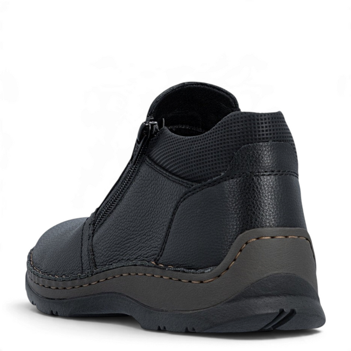 ada-shoes.ro Rieker black casual ankle boots with side zippers and textured faux leather finish, rear view