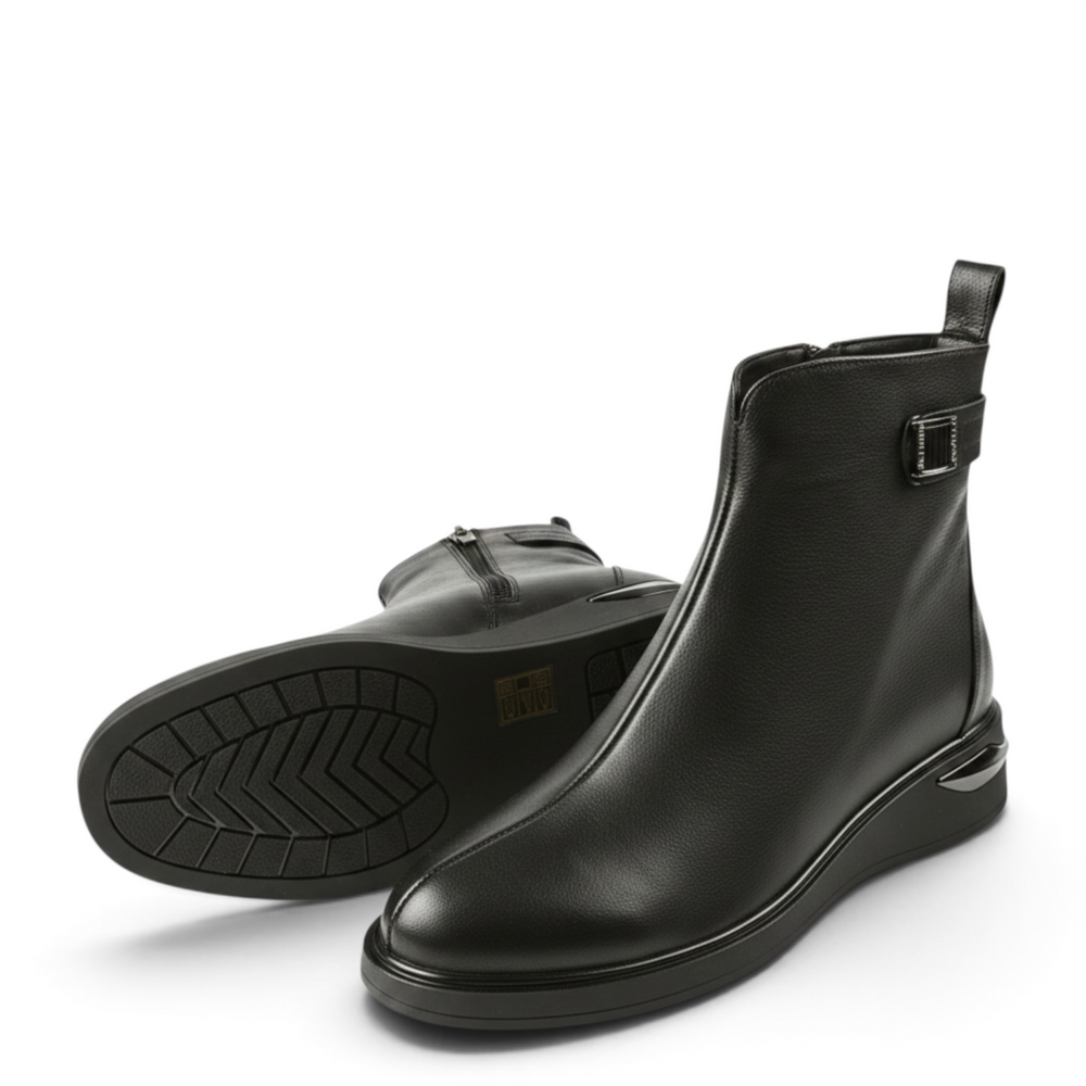 ada-shoes.ro Epica black leather elegant ankle boots with side zipper and 3 cm heel