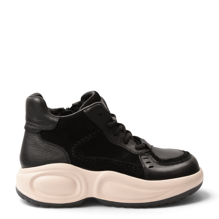 ada-shoes.ro Franco Gerardo black leather and suede high-top sneakers with a chunky beige platform sole