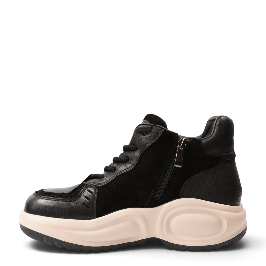 ada-shoes.ro Franco Gerardo black leather and suede high-top sneakers with a thick beige platform sole and side zipper