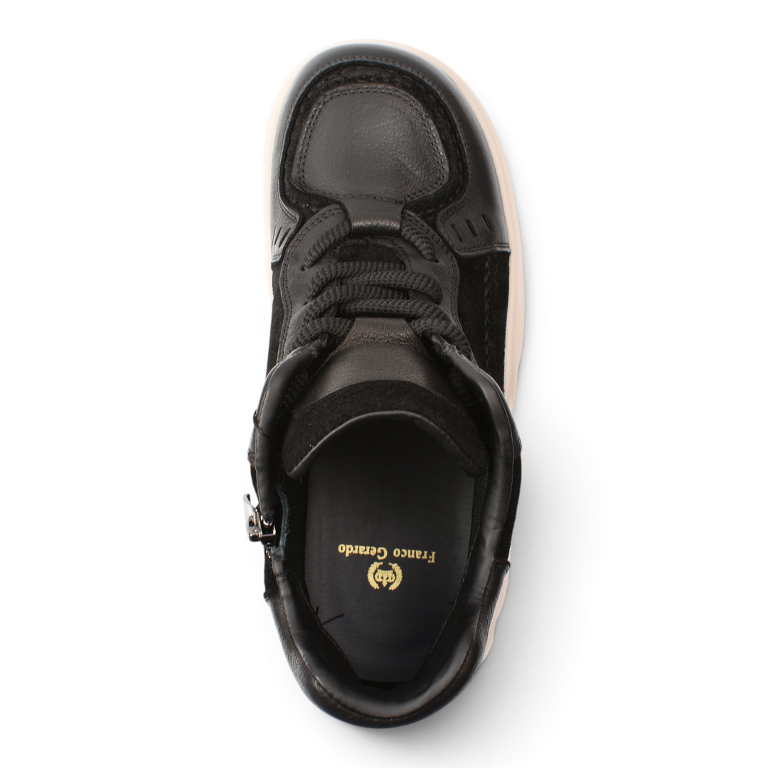 ada-shoes.ro Franco Gerardo black leather sneaker with lace-up closure and side zipper, top-down view