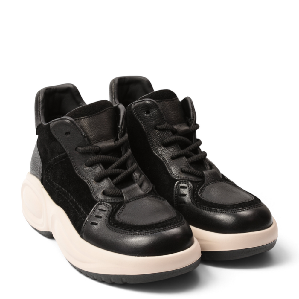 ada-shoes.ro Franco Gerardo Ghete 10875-N black leather and suede sneakers with a chunky beige platform sole