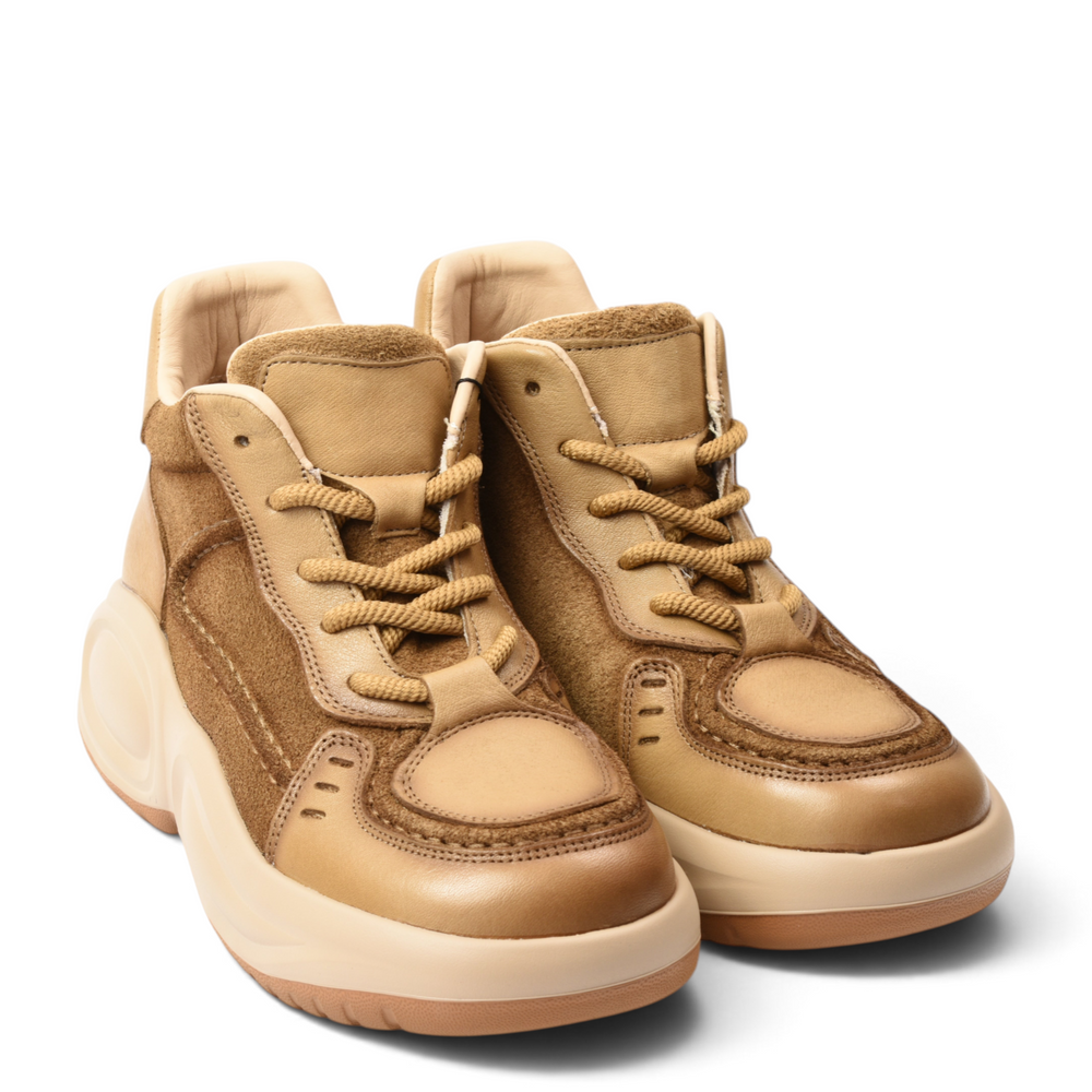 ada-shoes.ro Franco Gerardo Ghete 10875-M beige leather and suede high-top sneakers with chunky platform soles