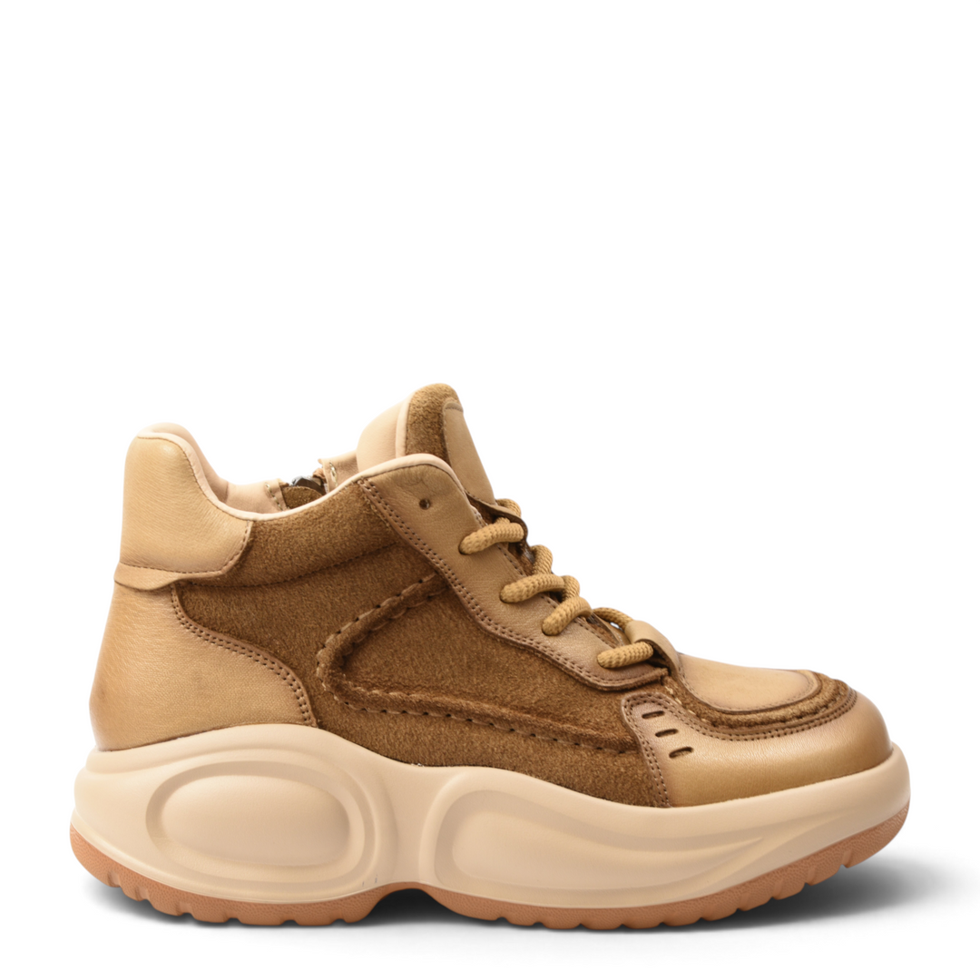 ada-shoes.ro Franco Gerardo Ghete 10875-M beige and brown leather high-top sneakers with a chunky platform sole