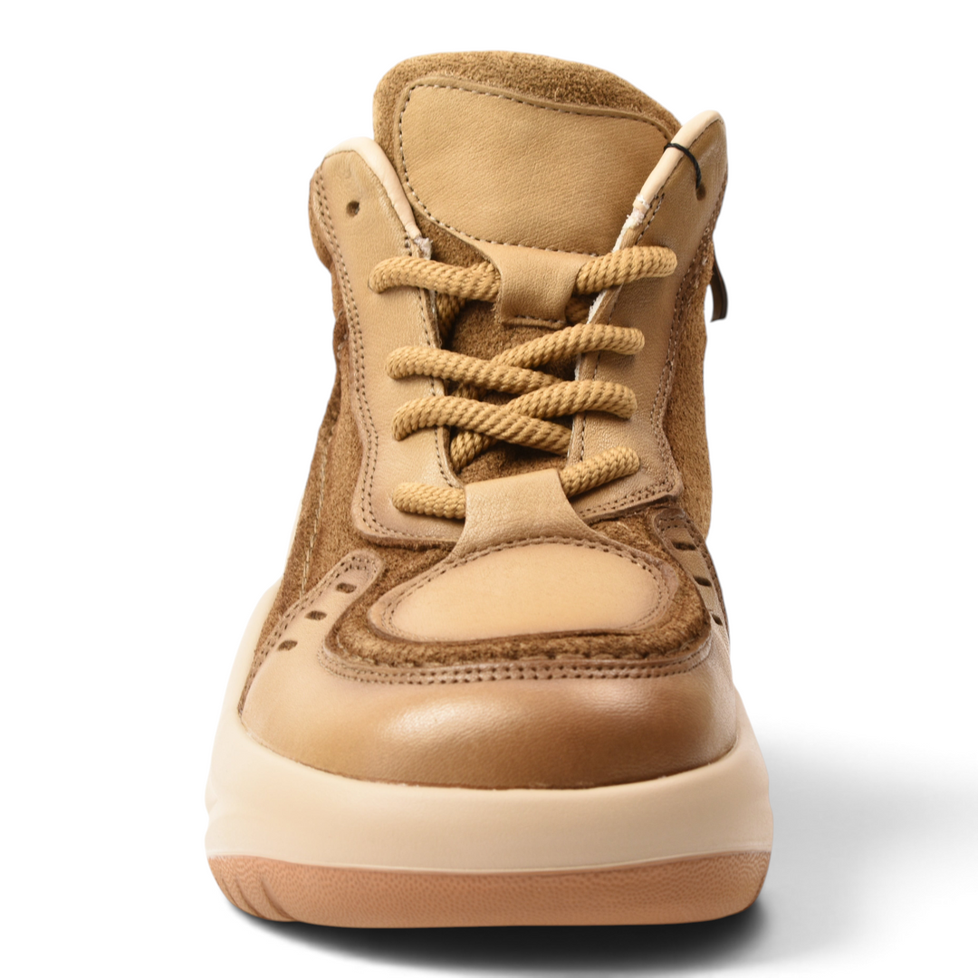 ada-shoes.ro Franco Gerardo Ghete 10875-M tan leather and suede high-top sneakers with thick platform soles