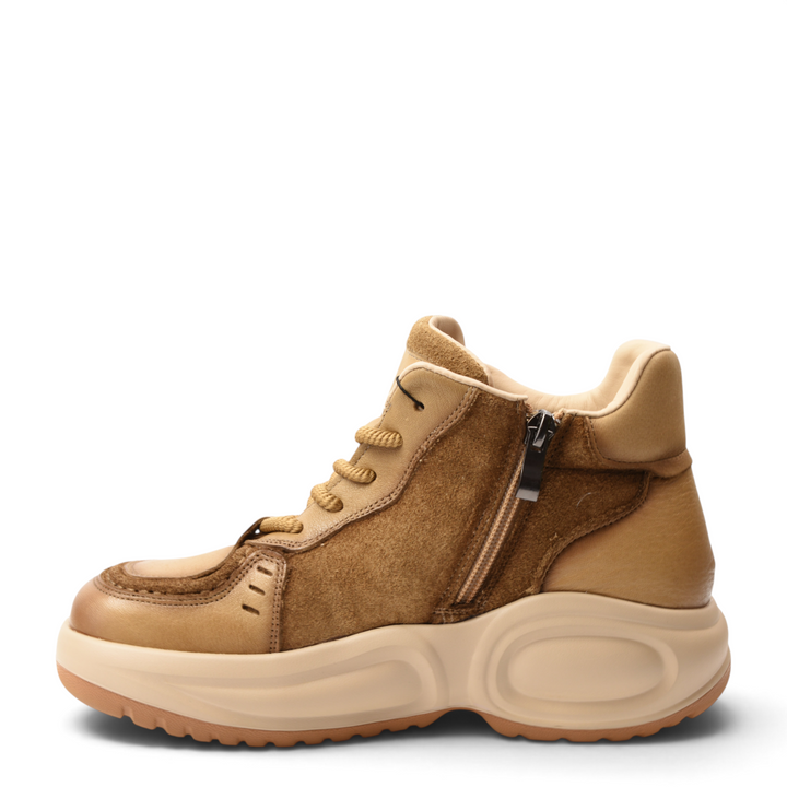 ada-shoes.ro Franco Gerardo Ghete 10875-M beige suede and leather high-top sneakers with a thick platform sole