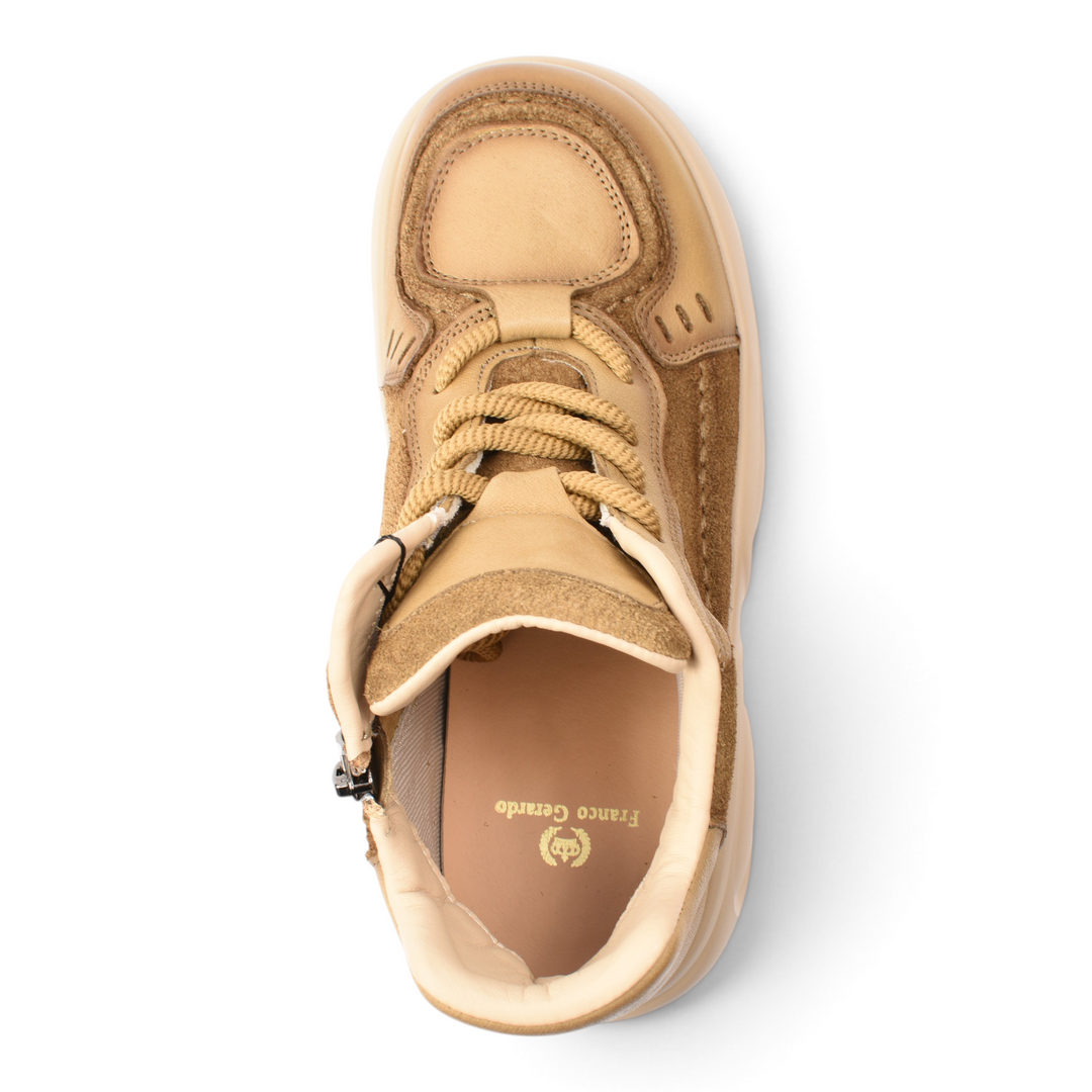 ada-shoes.ro Franco Gerardo beige leather and suede high-top sneakers with thick soles and side zipper