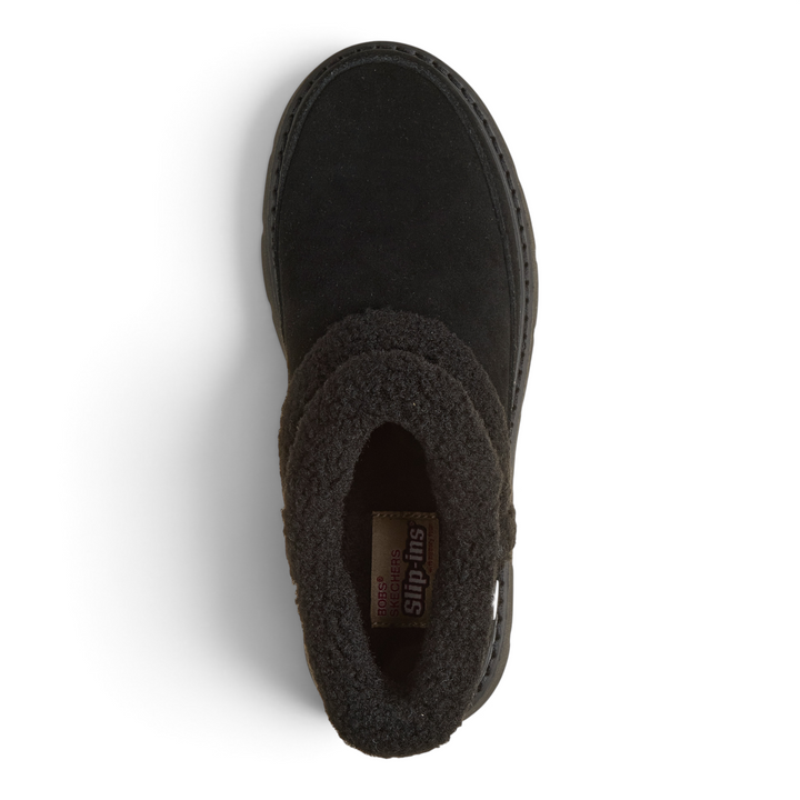 ada-shoes.ro Skechers Keepsakes Lite black suede slip-on boot with plush faux fur lining, top-down view