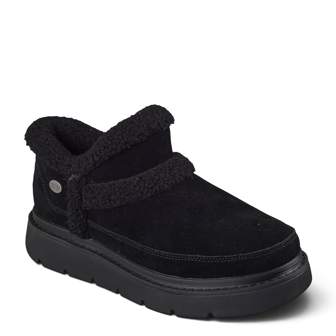ada-shoes.ro Skechers Keepsakes Lite black suede ankle boot with faux fur trim and thick platform sole