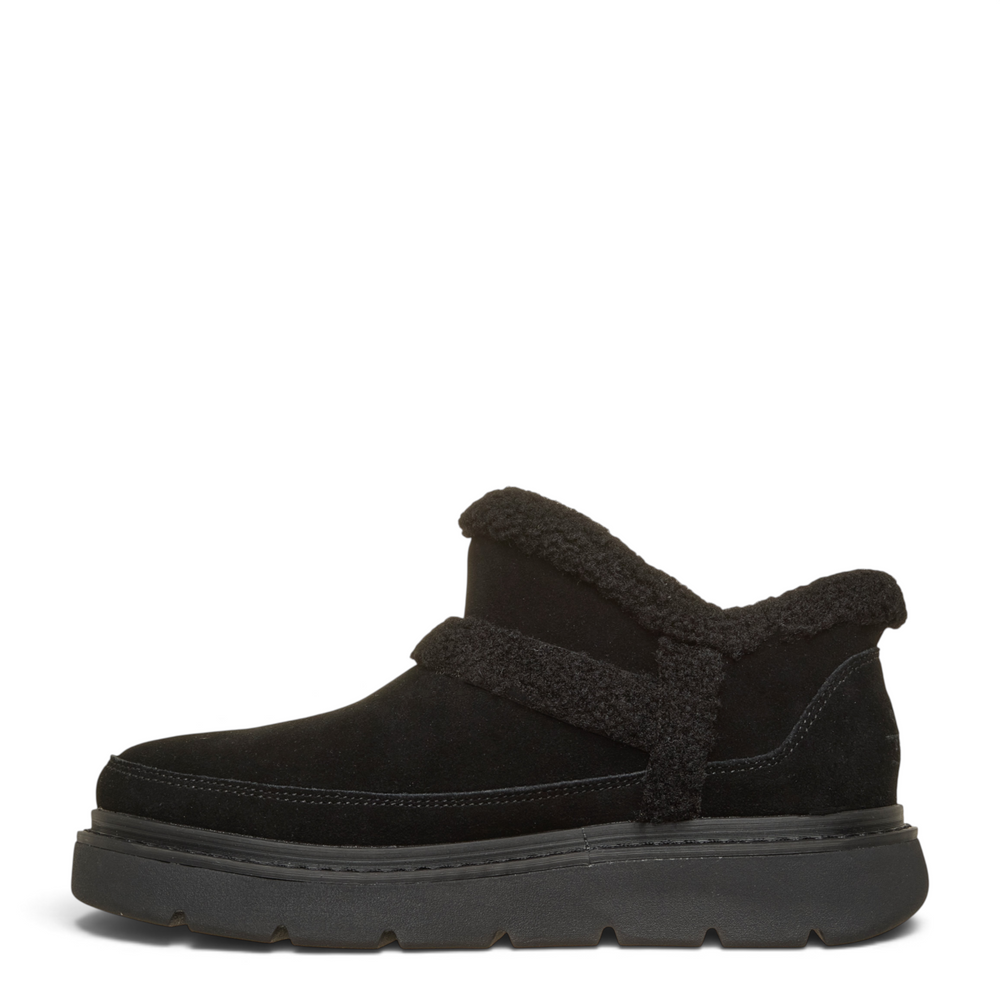 ada-shoes.ro Skechers Keepsakes Lite black suede ankle boots with faux fur trim and thick platform sole