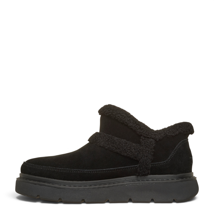 ada-shoes.ro Skechers Keepsakes Lite black suede ankle boots with faux fur trim and thick platform sole