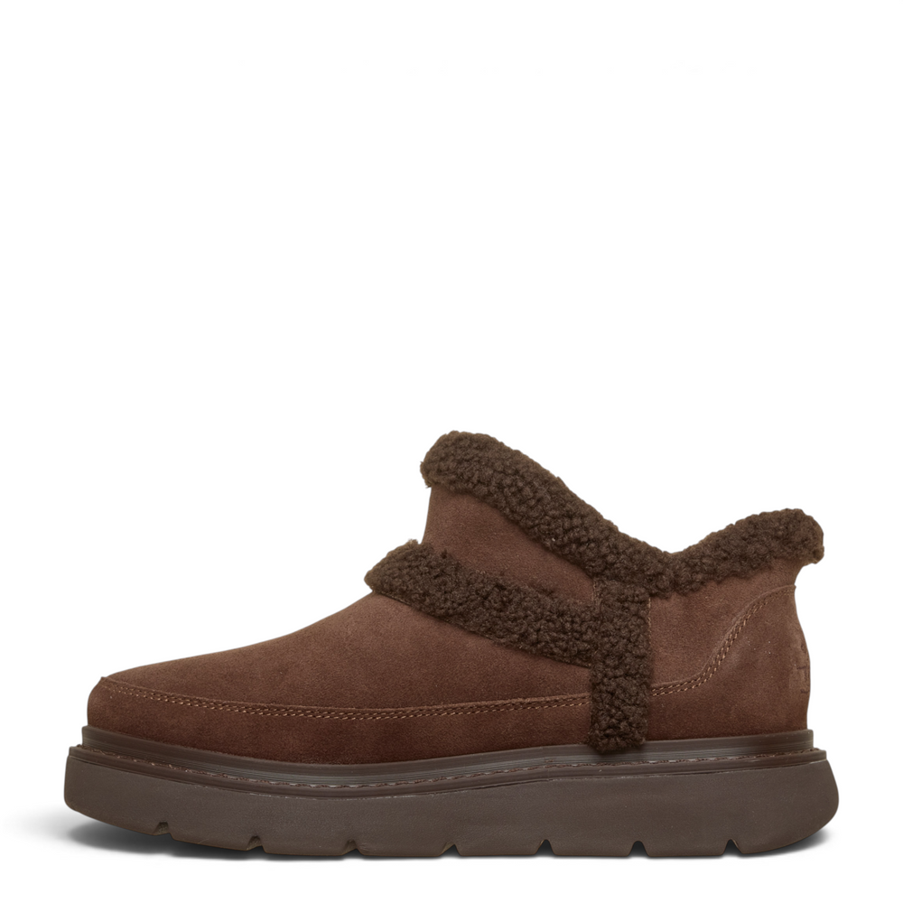 ada-shoes.ro Skechers Keepsakes Lite chocolate brown suede ankle boot with faux fur trim and thick platform sole