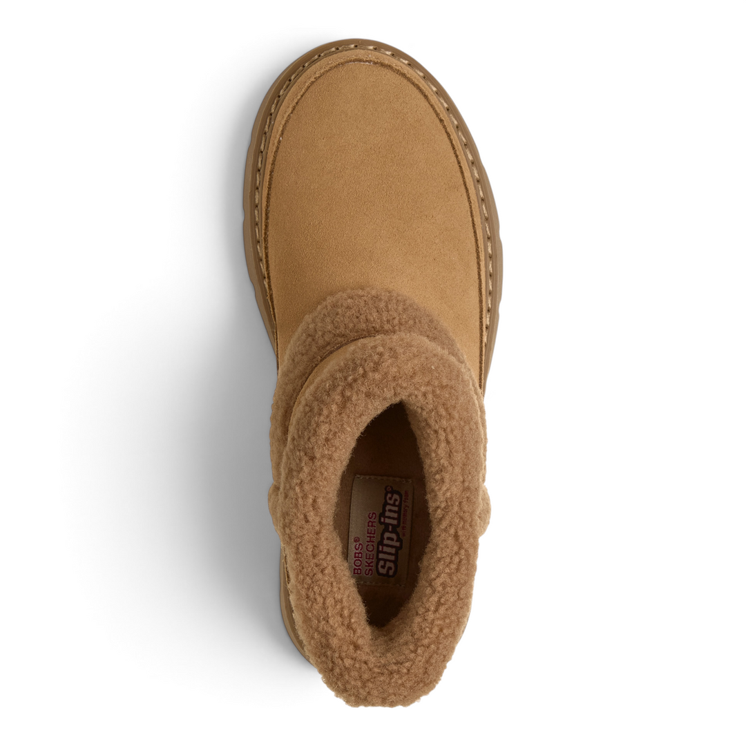 ada-shoes.ro Skechers BOBS Keepsakes Lite chestnut suede slip-in winter boots with faux shearling lining top view