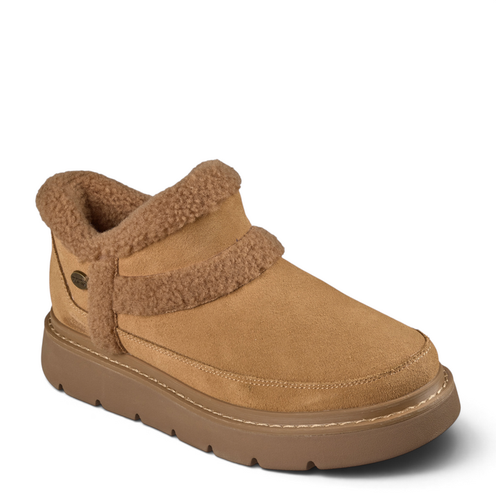ada-shoes.ro Skechers BOBS Keepsakes Lite chestnut suede slip-on boots with faux shearling lining and thick sole
